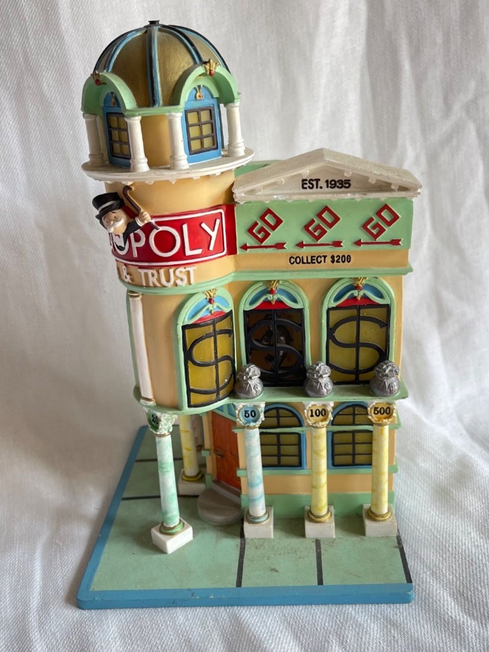 Monopoly Bank & Trust Decorative Building Figurine - Pastel Yellow, Mint, Coral - Picture 2 of 16